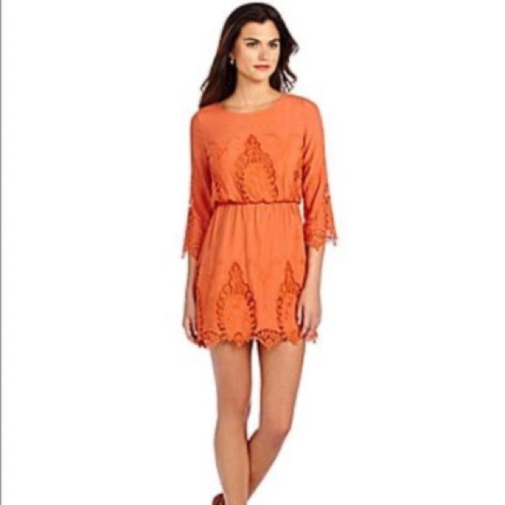 Orange Gianni Bini crochet 3/4 sleeve dress